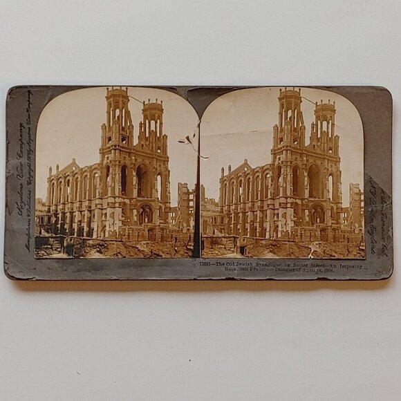ANTIQUE Stereograph Card San Francisco after the Earthquake Old Jewish Synagogue - Picture 1 of 8